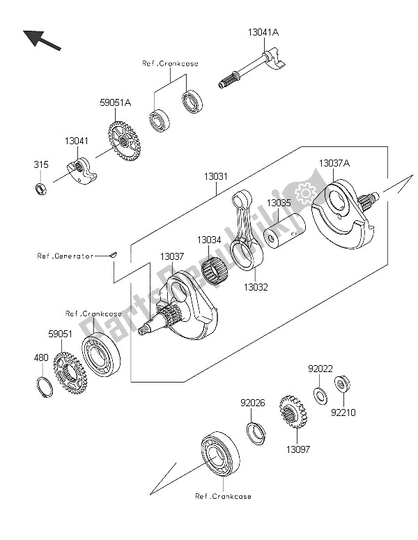 All parts for the Crankshaft of the Kawasaki KX 450F 2016