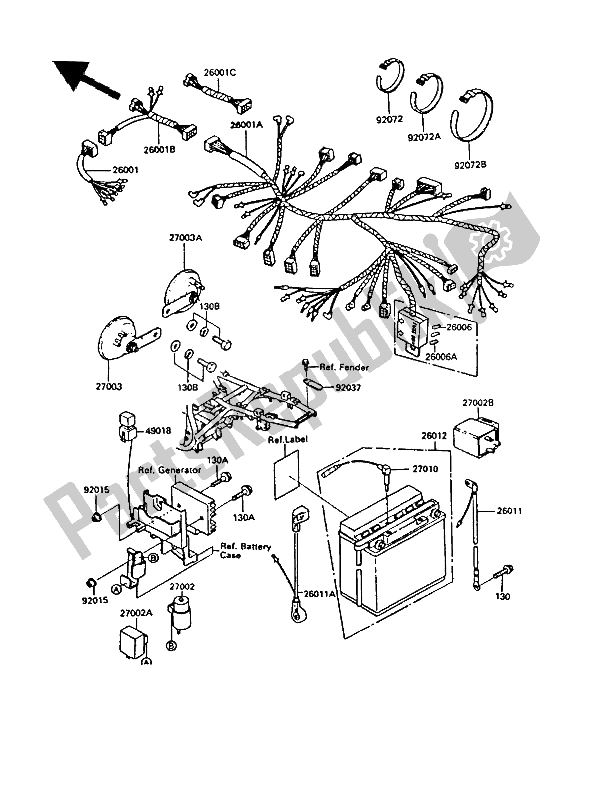 Tutte le parti per il Equipaggiamento Elettrico Del Telaio del Kawasaki GPZ 550 1988