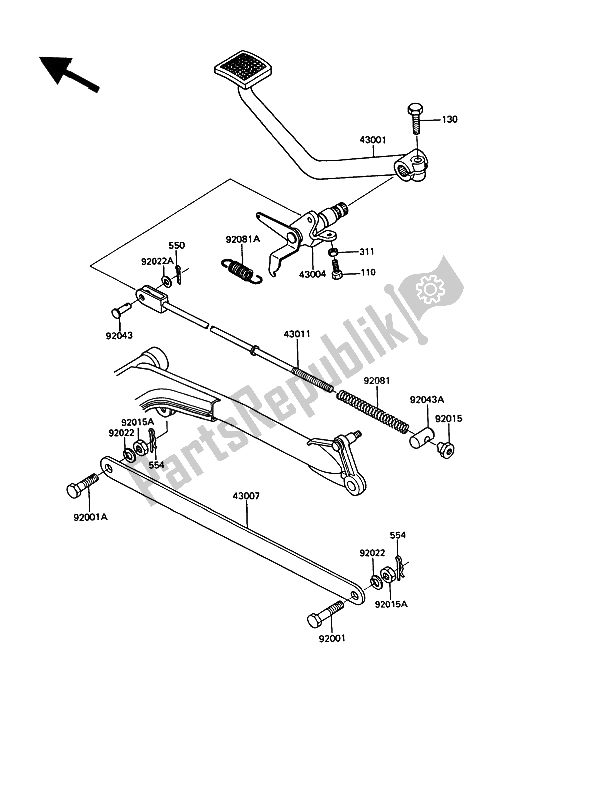 All parts for the Brake Pedal of the Kawasaki GT 550 1989