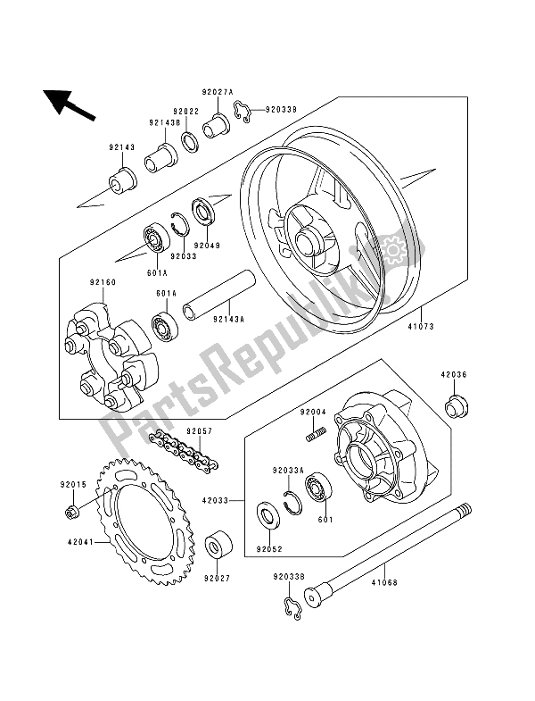 All parts for the Rear Hub of the Kawasaki Zephyr 750 1994