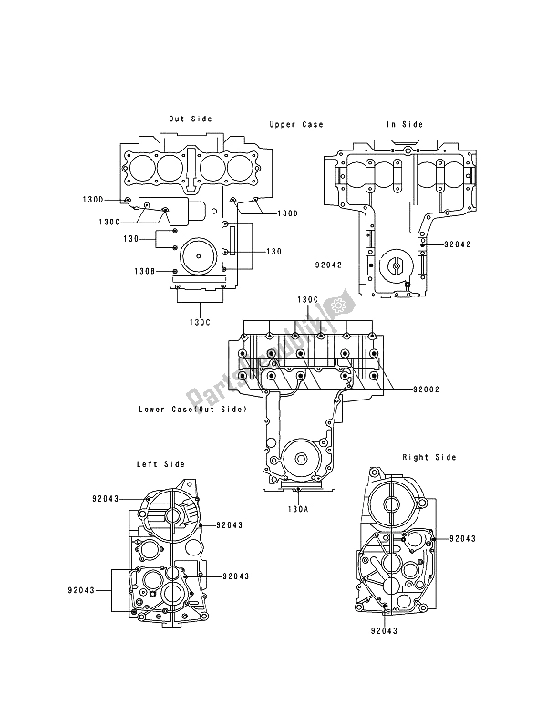 All parts for the Crankcase Bolt Pattern of the Kawasaki Zephyr 750 1993