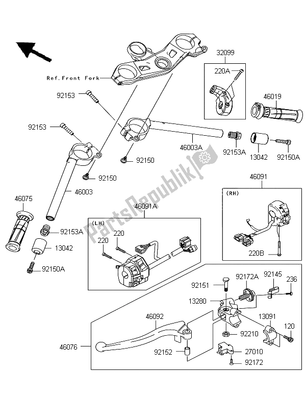 All parts for the Handlebar of the Kawasaki Ninja ZX 10R 1000 2012