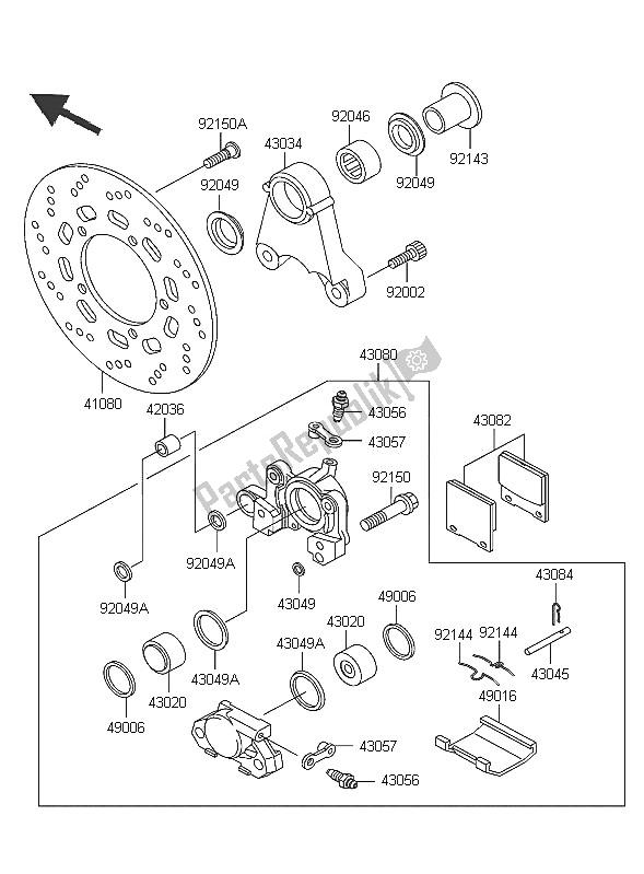 All parts for the Rear Brake of the Kawasaki ZRX 1200R 2005