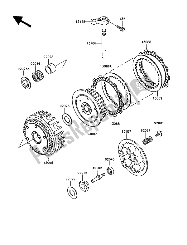 Alle onderdelen voor de Koppeling van de Kawasaki GT 550 1991