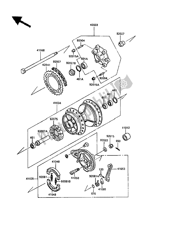 All parts for the Rear Hub of the Kawasaki KLR 250 1989