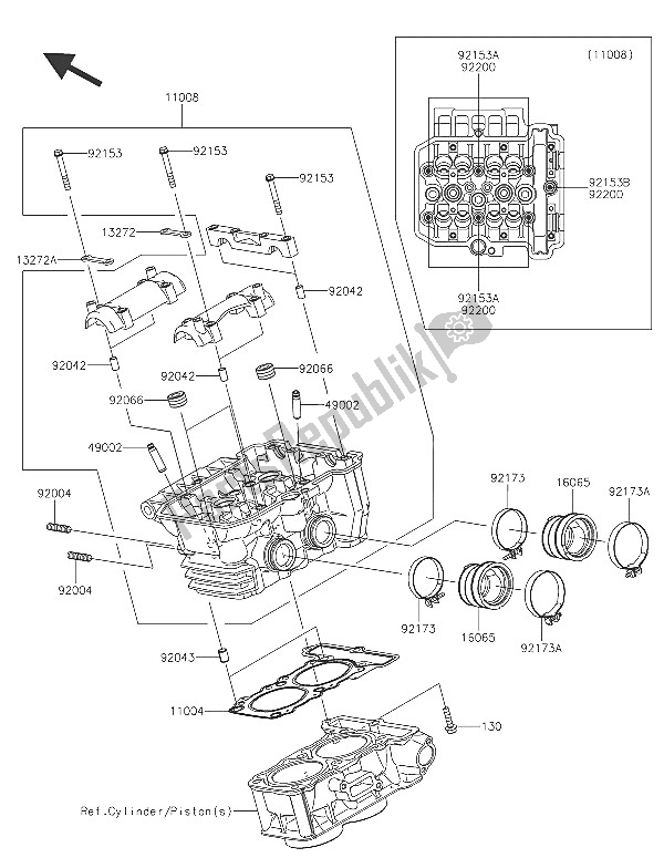 All parts for the Cylinder Head of the Kawasaki Ninja 300 2016