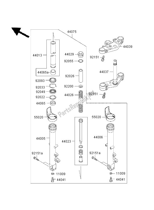 All parts for the Front Fork of the Kawasaki ZR 7 750 2003
