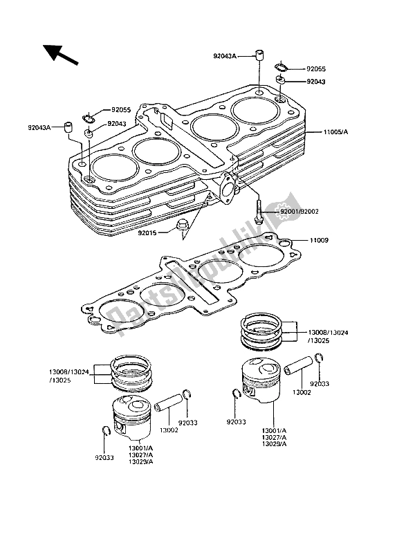 All parts for the Cylinder & Piston(s) of the Kawasaki GT 550 1987