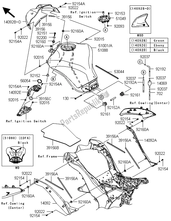 Tutte le parti per il Serbatoio Di Carburante del Kawasaki Z 1000 ABS 2013