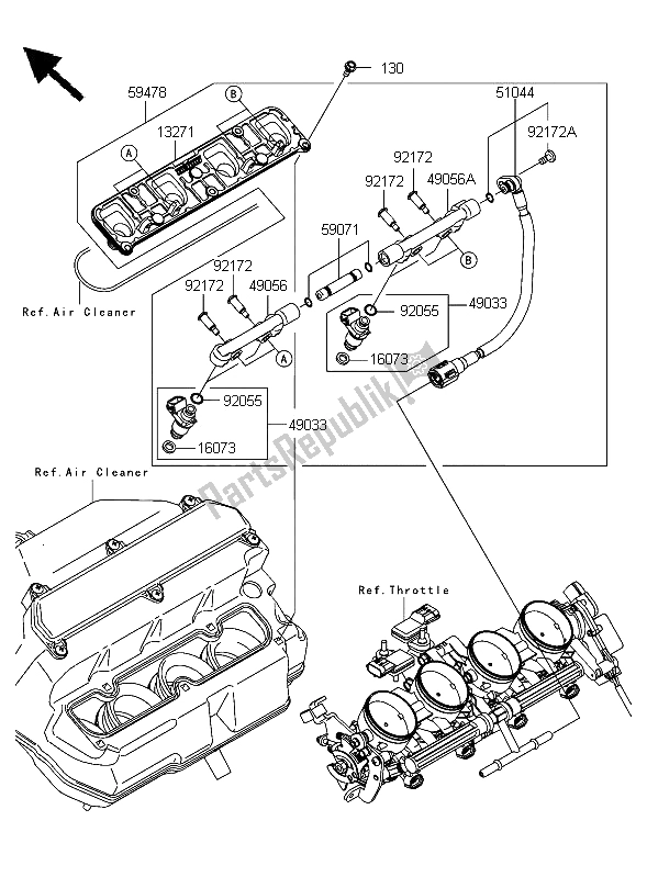 Todas as partes de Injetor De Alimentação Superior do Kawasaki Ninja ZX 6R 600 2006