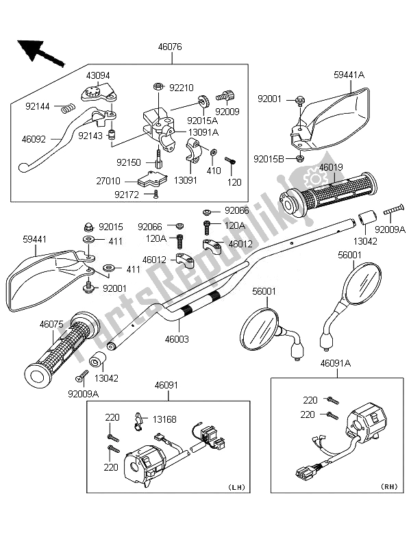 Tutte le parti per il Manubrio del Kawasaki KLE 500 2007