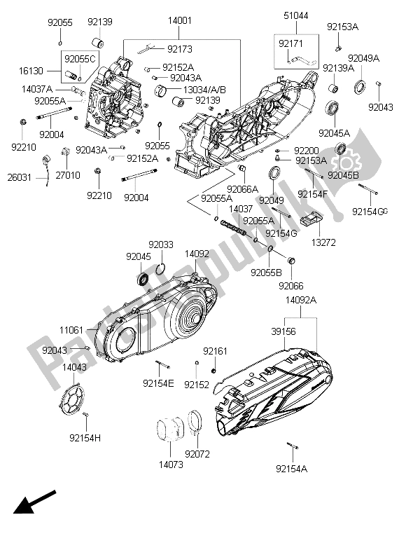 All parts for the Crankcase of the Kawasaki J 300 ABS 2015