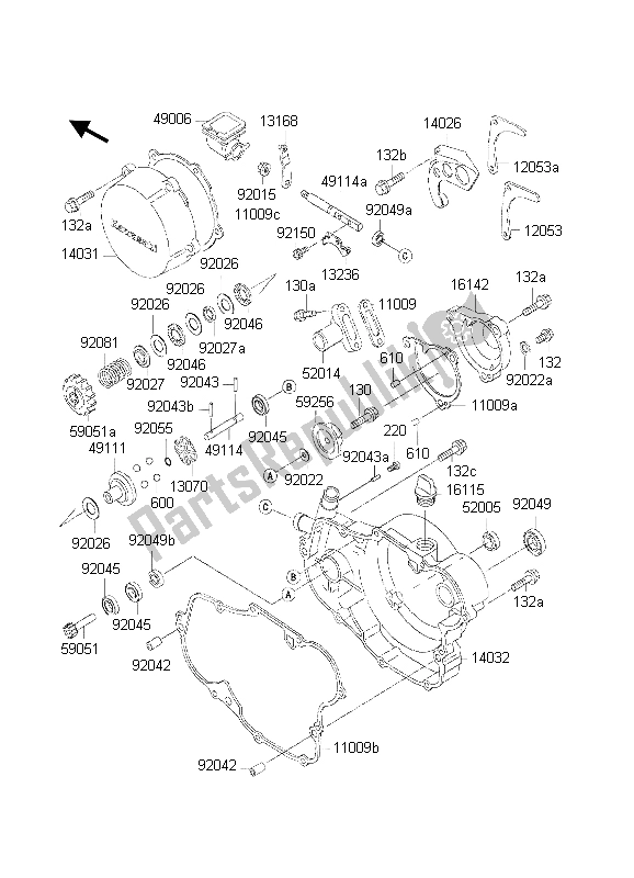 Todas as partes de Tampa Do Motor do Kawasaki KX 500 1998