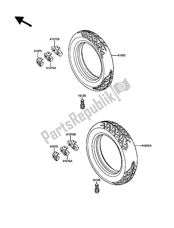 Tutte le parti per il Pneumatici del Kawasaki KR 1 250 1989