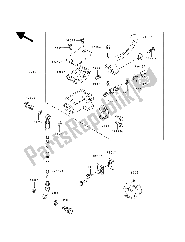 All parts for the Front Master Cylinder of the Kawasaki KX 80 SW LW 1992