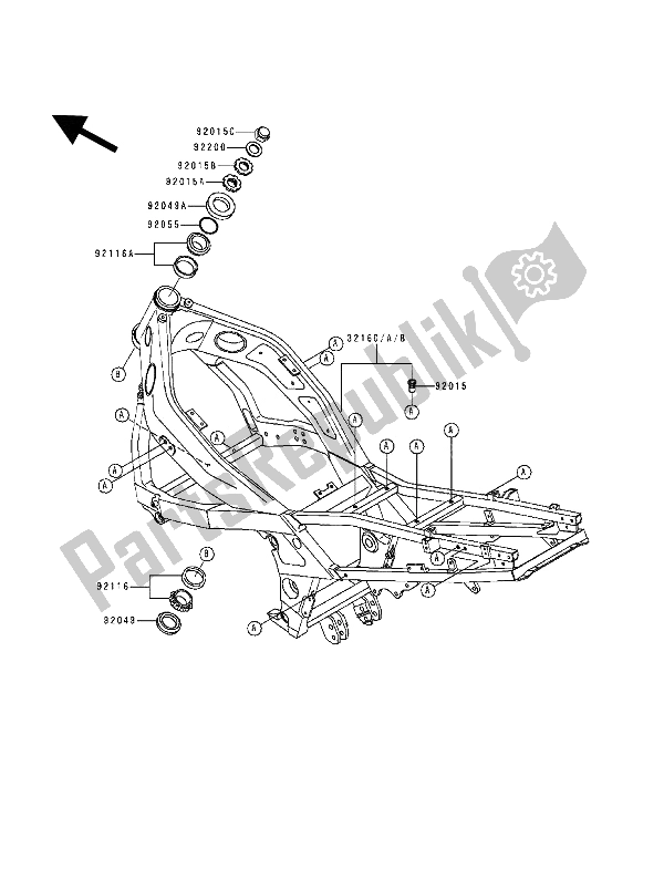 All parts for the Frame of the Kawasaki ZZ R 600 1993