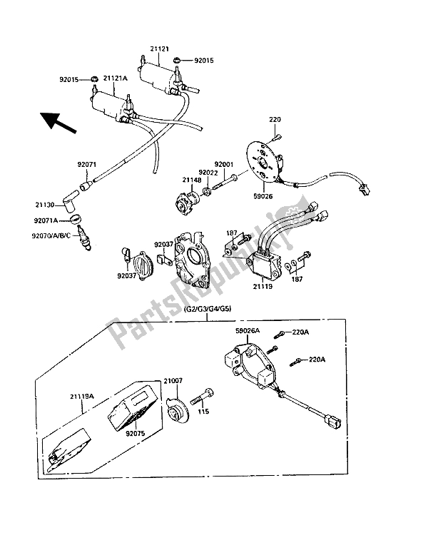 Todas as partes de Sistema De Ignição do Kawasaki GT 550 1988