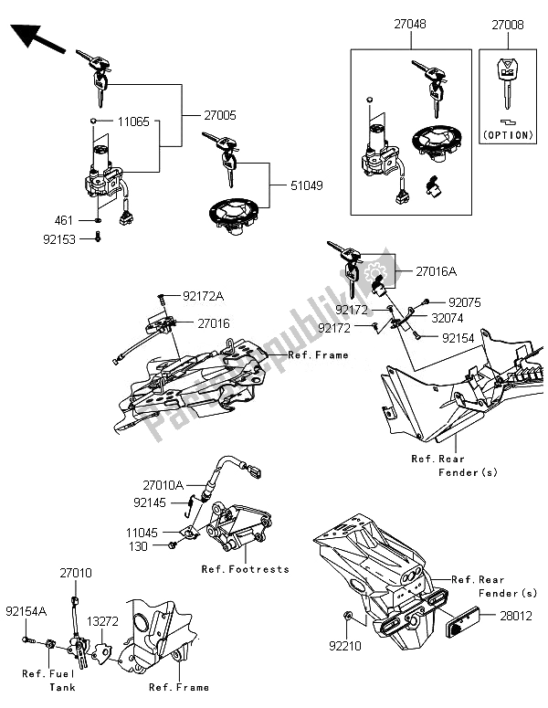 All parts for the Ignition Switch of the Kawasaki Ninja 300 2014