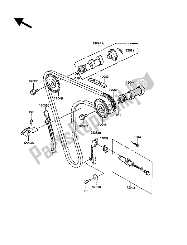 Toutes les pièces pour le Arbre (s) à Cames Et Tendeur du Kawasaki KLR 600 1988