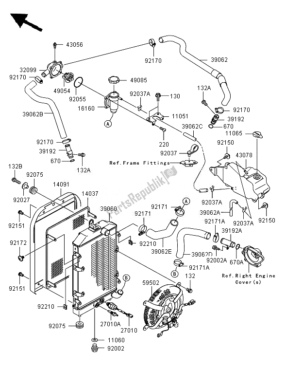 Alle onderdelen voor de Radiator van de Kawasaki VN 1600 Mean Streak 2007