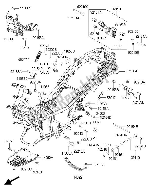 Alle onderdelen voor de Kader van de Kawasaki J 300 2015