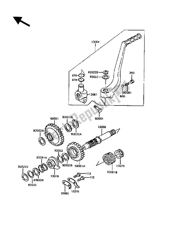 Toutes les pièces pour le Mécanisme De Kickstarter du Kawasaki KLR 600 1989