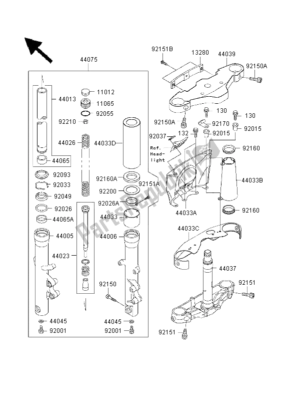 All parts for the Front Fork of the Kawasaki VN 1500 Classic Tourer FI 2003