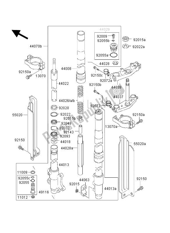 All parts for the Front Fork of the Kawasaki KLX 300R 1998