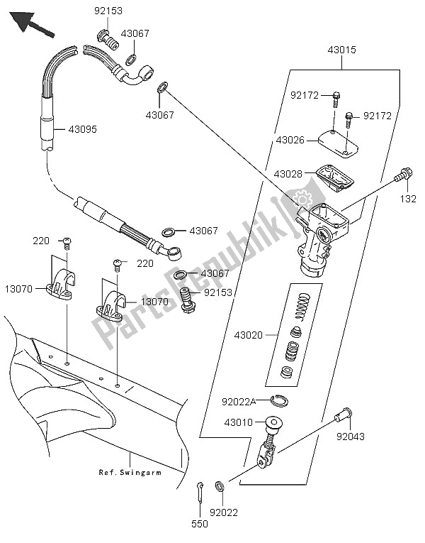 All parts for the Rear Master Cylinder of the Kawasaki KX 125 2005