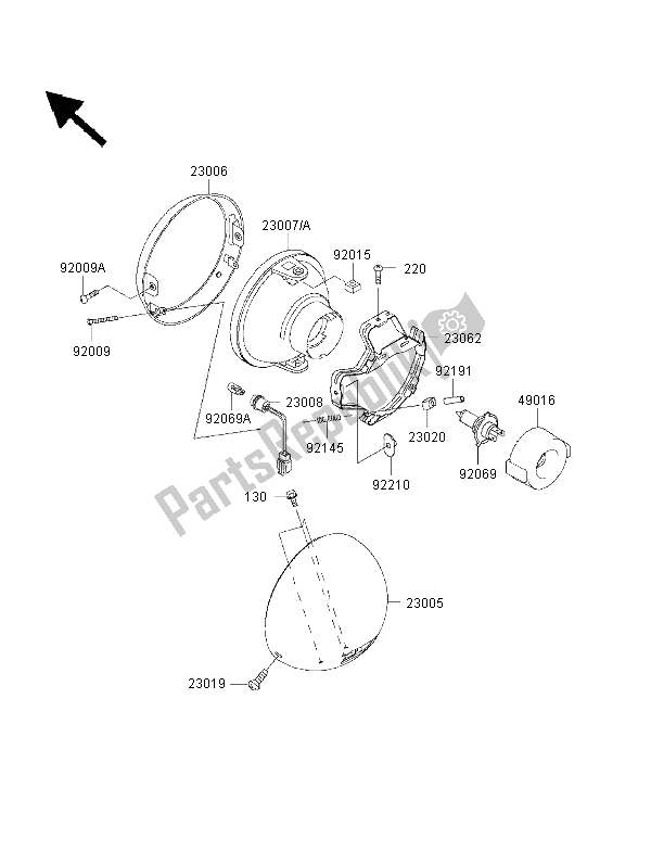 All parts for the Headlight of the Kawasaki VN 1500 Classic Tourer FI 2003