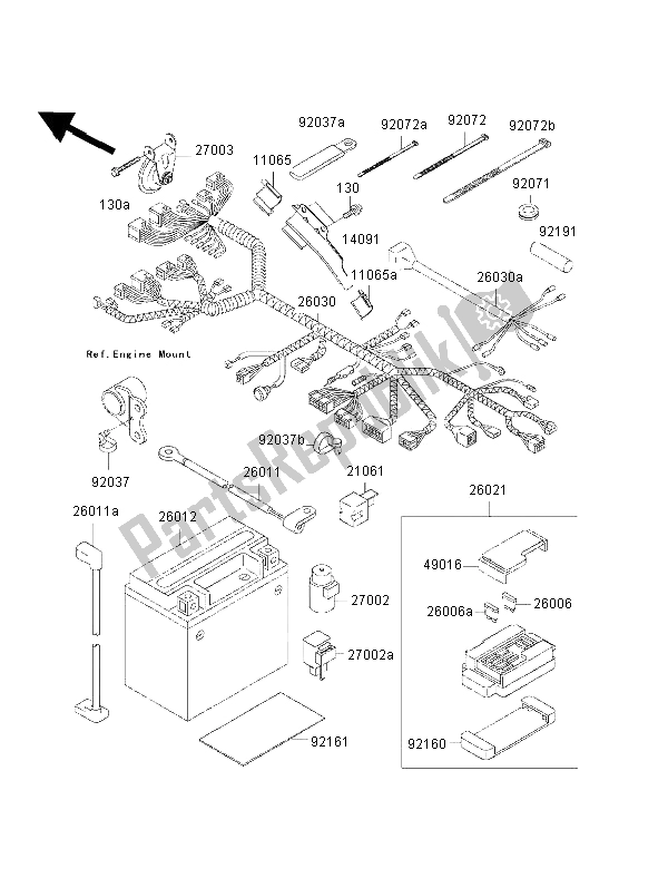 Tutte le parti per il Equipaggiamento Elettrico Del Telaio del Kawasaki W 650 2002