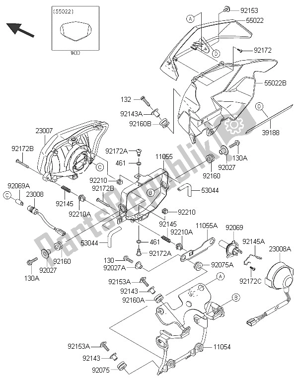 All parts for the Headlight(s) of the Kawasaki KLX 250 2016