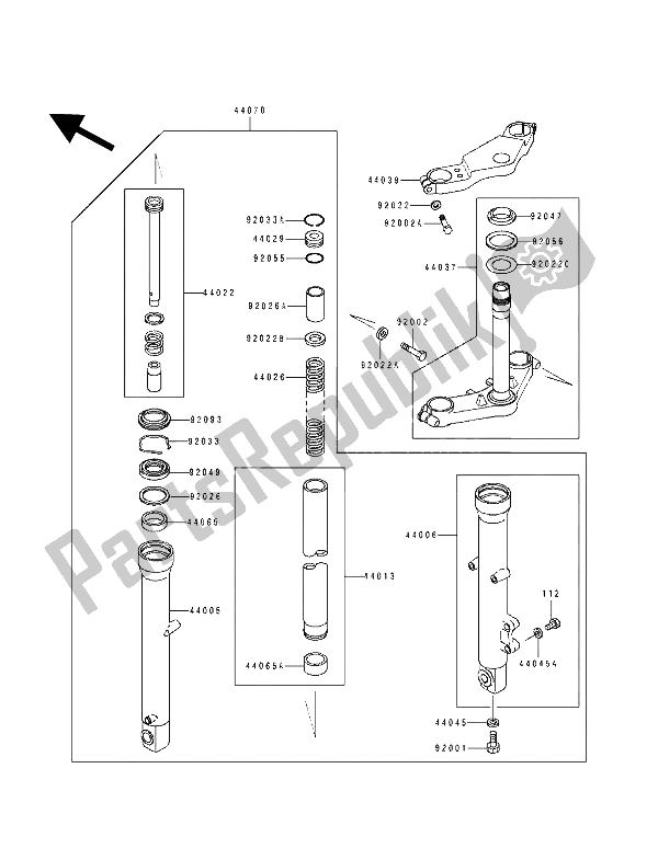 All parts for the Front Fork of the Kawasaki GPX 250R 1992