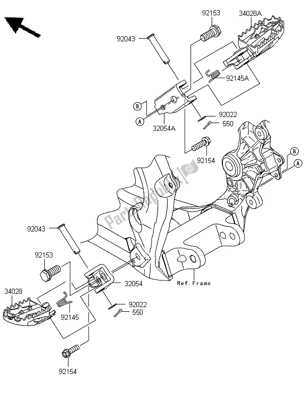 All parts for the Footrests of the Kawasaki KX 250F 2012