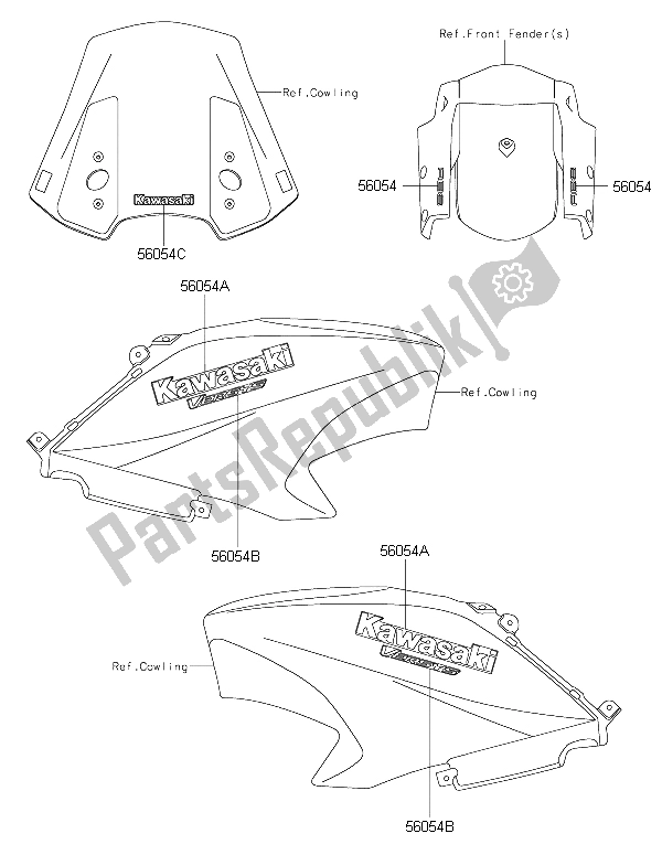 Tutte le parti per il Decalcomanie (bianco) del Kawasaki Versys 650 ABS 2015