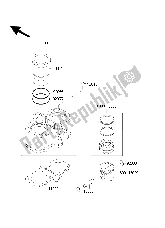 All parts for the Cylinder & Piston of the Kawasaki EN 500 2001