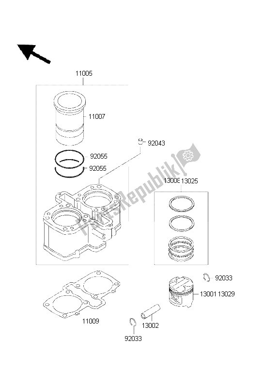 All parts for the Cylinder & Piston of the Kawasaki EN 500 2001