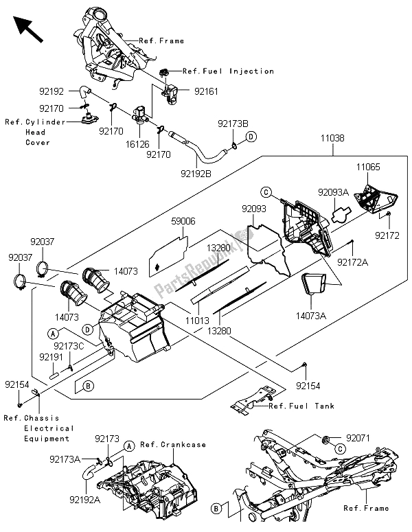 All parts for the Air Cleaner of the Kawasaki Ninja 300 ABS 2013