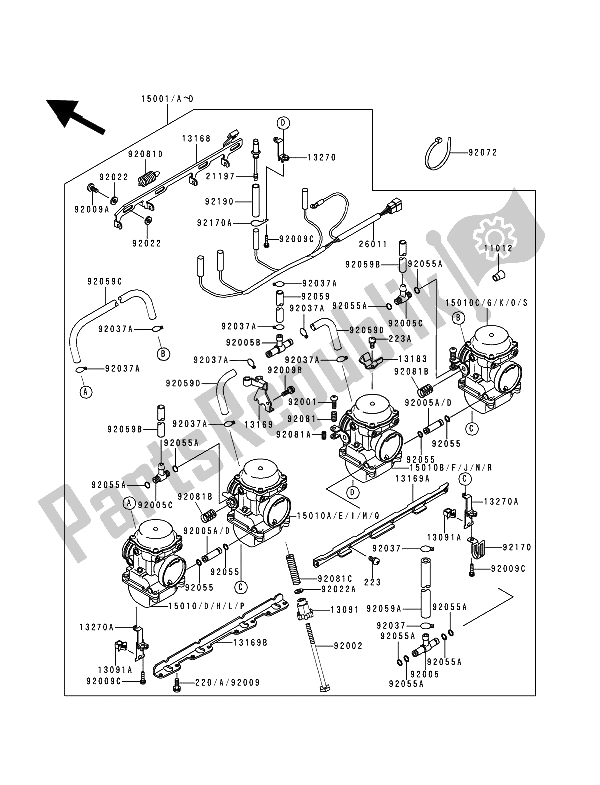 Tutte le parti per il Carburatore del Kawasaki Zephyr 750 1994