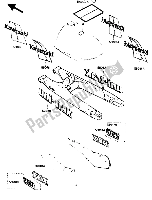 Todas las partes para Etiqueta de Kawasaki KDX 250 1985