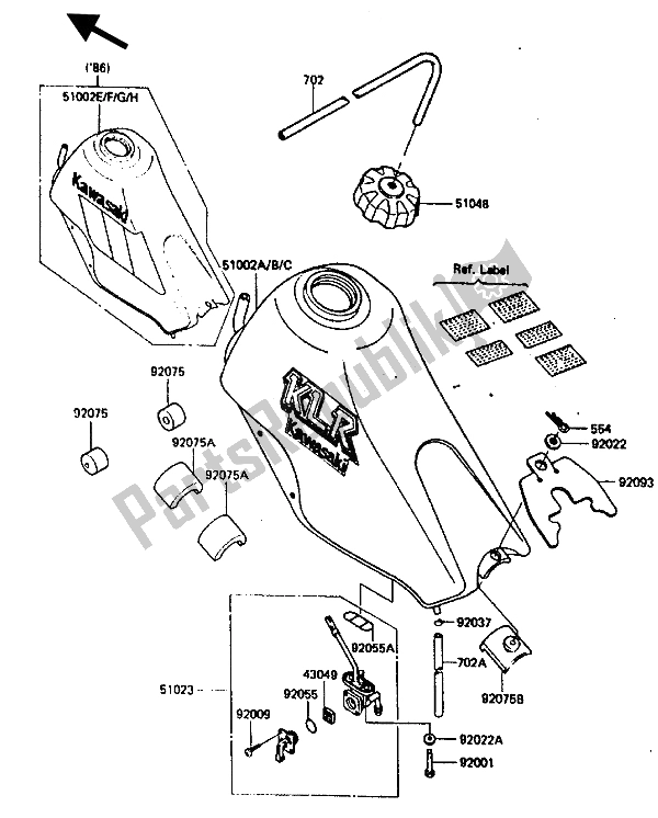 Tutte le parti per il Serbatoio Di Carburante del Kawasaki KLR 600 1986