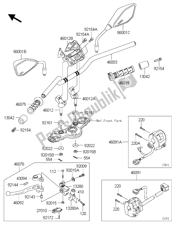 Todas as partes de Guidão do Kawasaki ER 6N ABS 650 2015