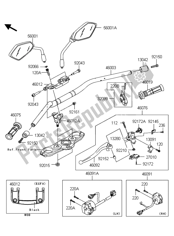 Toutes les pièces pour le Guidon du Kawasaki Z 1000 ABS 2010