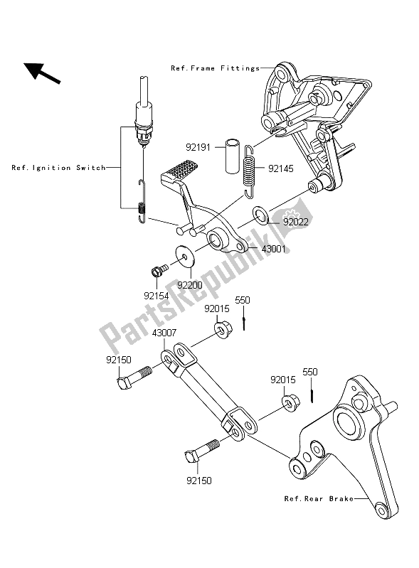 All parts for the Brake Pedal of the Kawasaki Z 1000 2011