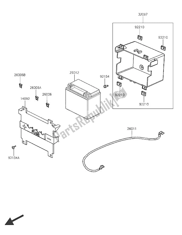 All parts for the Battery of the Kawasaki J 300 2016