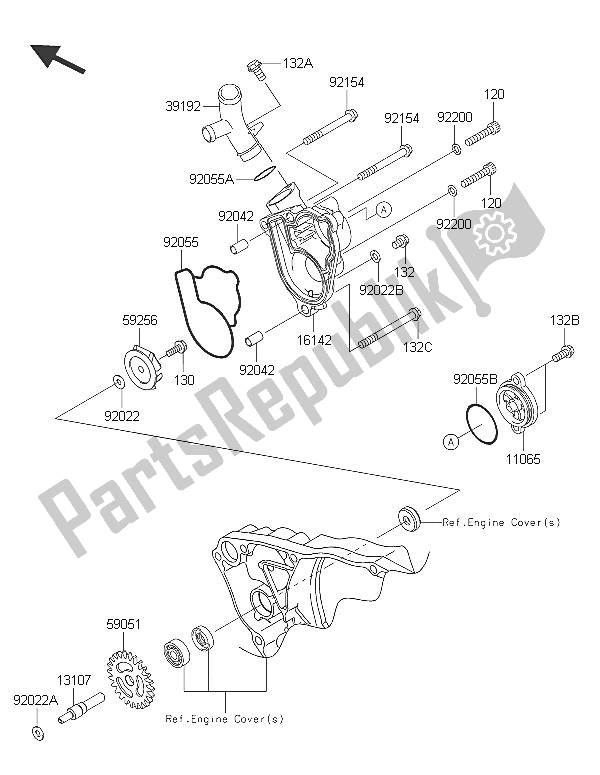 All parts for the Water Pump of the Kawasaki KX 250F 2016