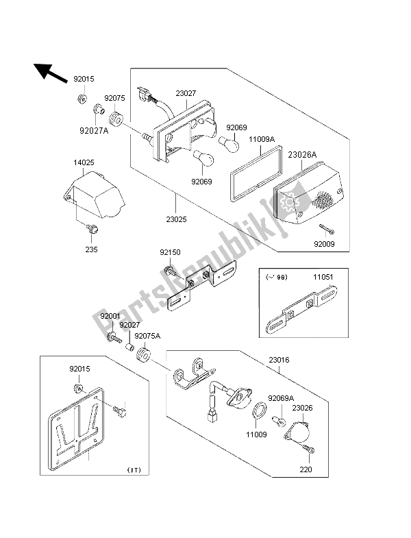 All parts for the Taillight of the Kawasaki 1000 GTR 1997