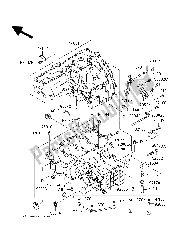 All parts for the Crankcase of the Kawasaki Ninja ZX 7R 750 1996