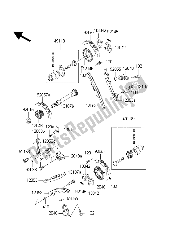 All parts for the Camshaft & Tensioner of the Kawasaki KVF 650 Prairie 2002