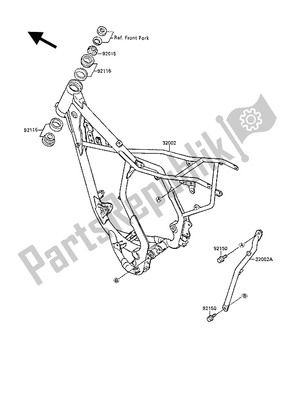 Alle onderdelen voor de Kader van de Kawasaki KX 80 1988